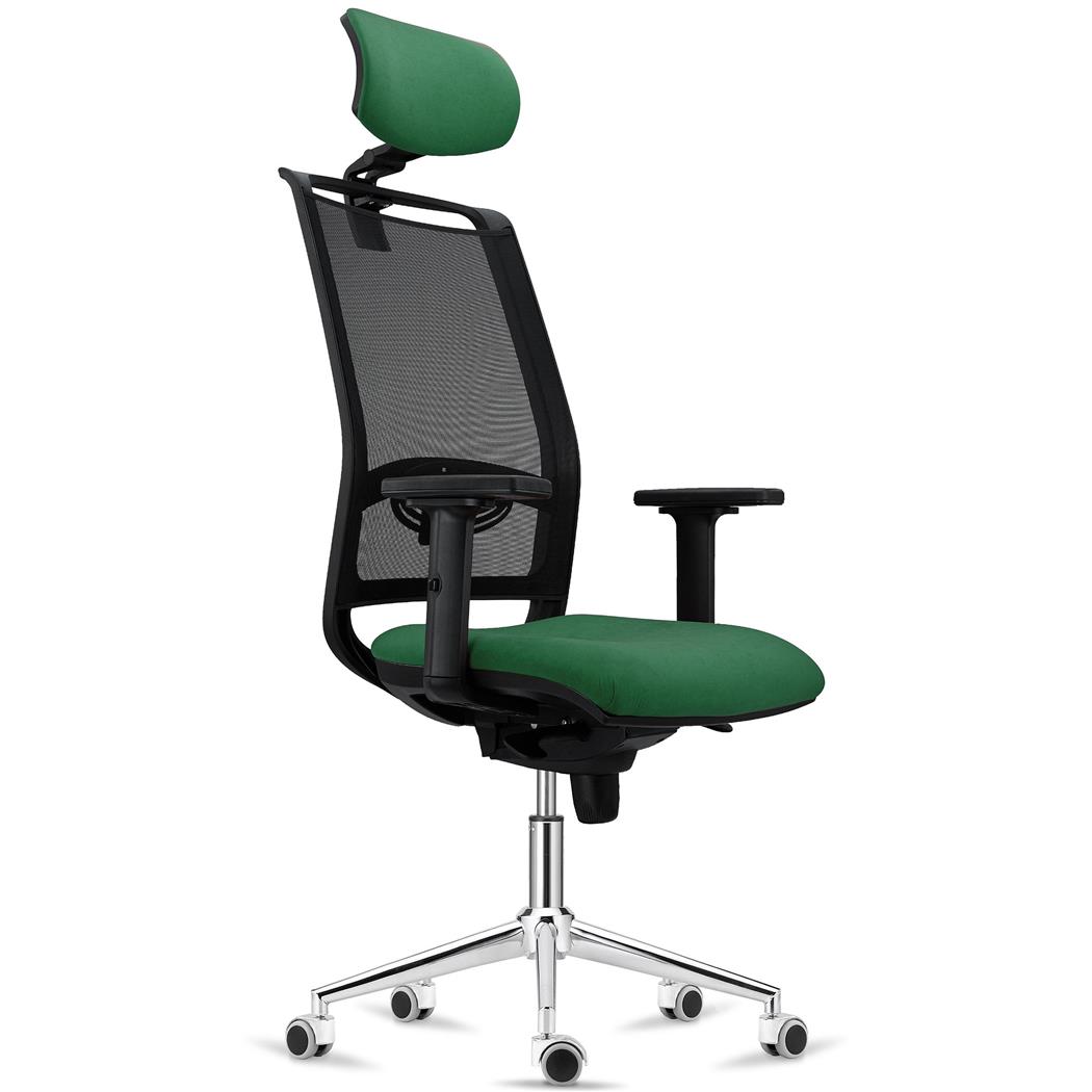 Cadeira Ergonómica NEPTUNO, Apoia Cabeças, Suporte Lombar Ajustável, Base Metálica, Verde