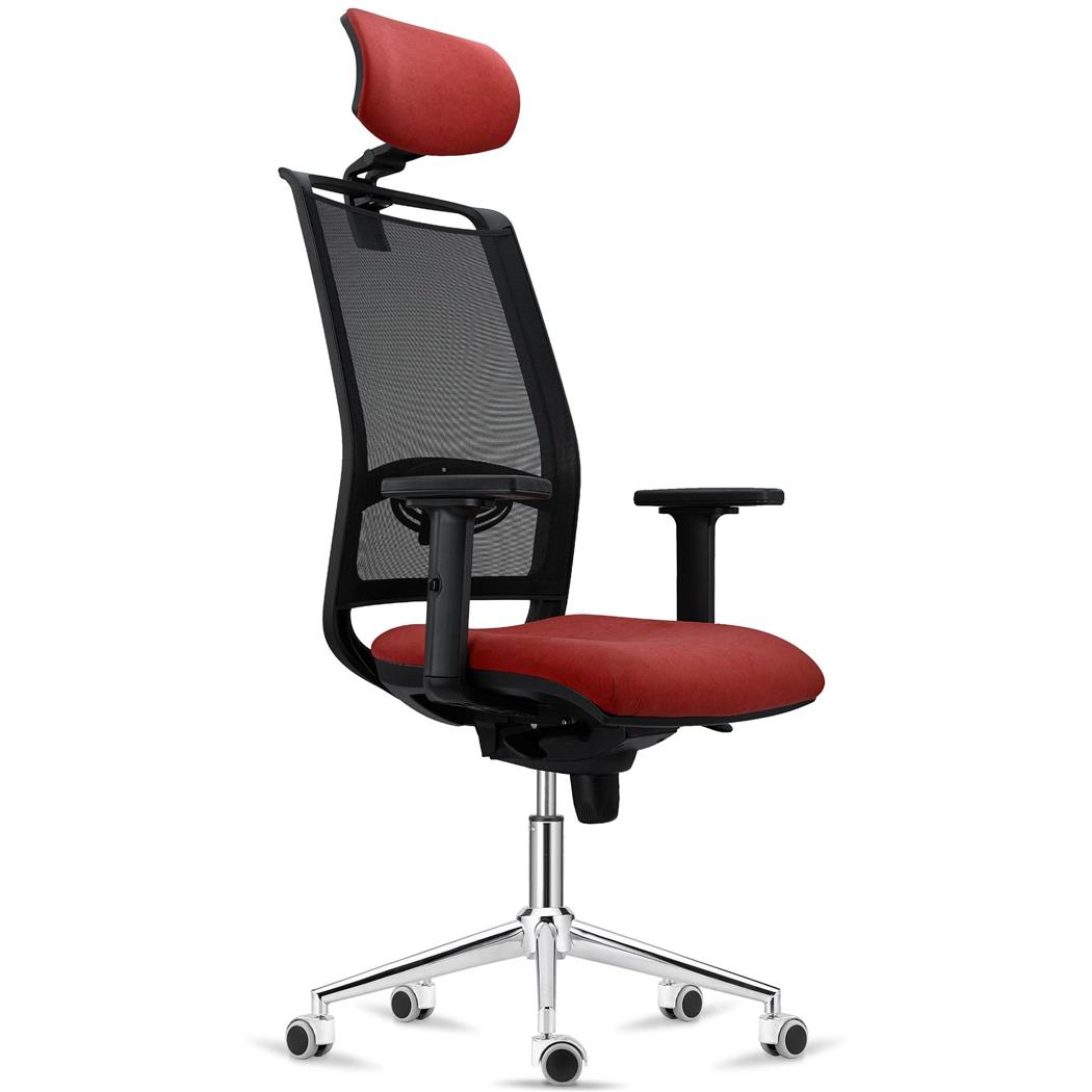 Cadeira Ergonómica NEPTUNO, Apoia Cabeças, Suporte Lombar Ajustável, Base Metálica, Vermelho