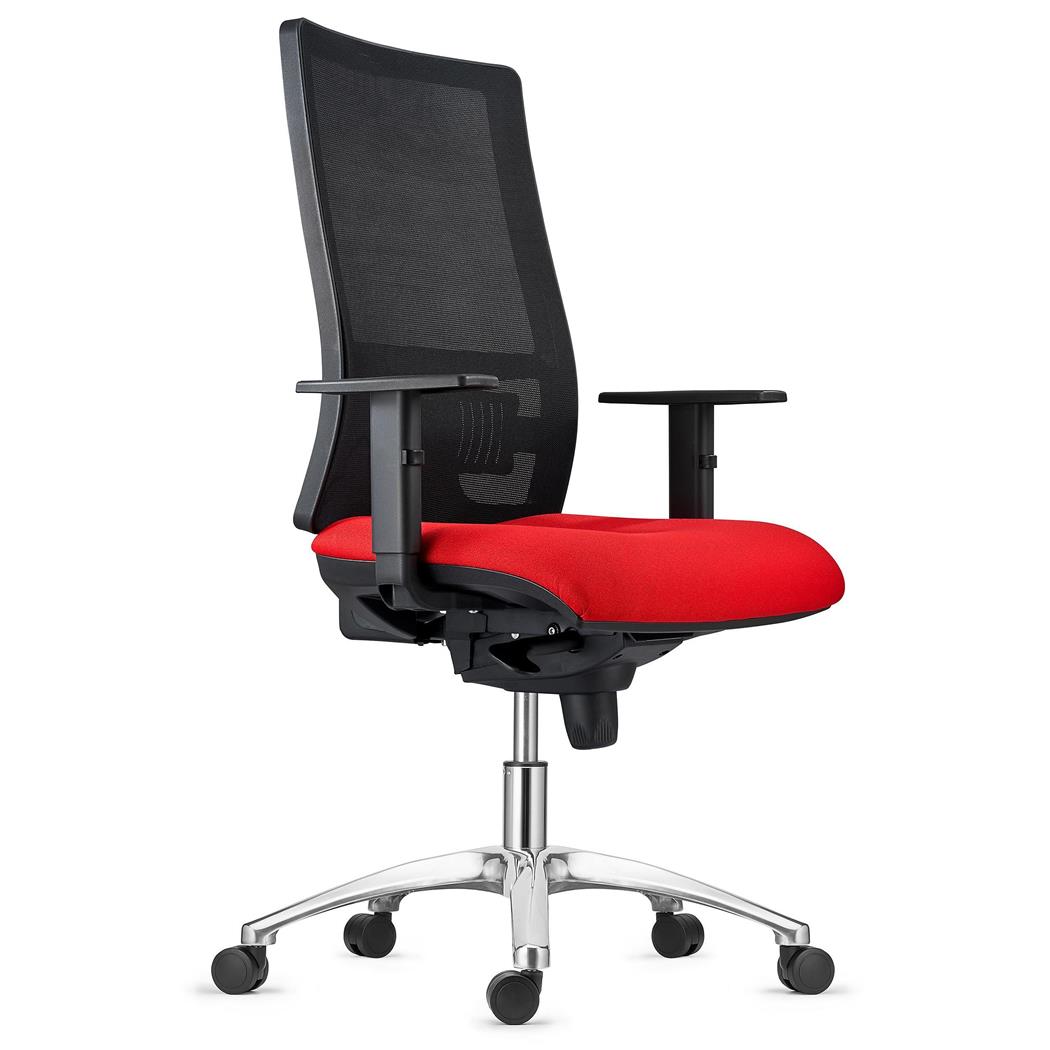 Cadeira Ergonómica EMERSON, Braços e Suporte Lombar Ajustáveis, Base Metálica, Em Vermelho