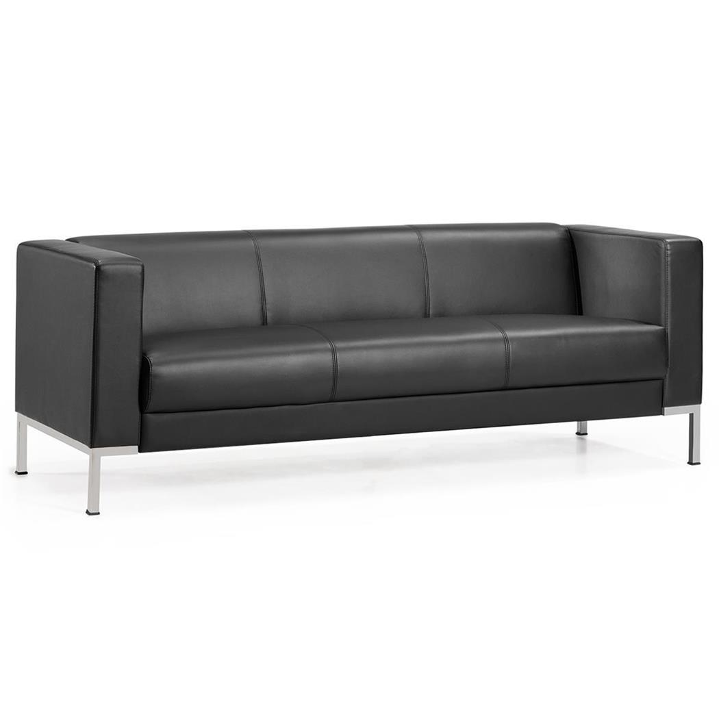 Sofá CARPIO de 3 Lugares, Design Elegante, Grande Conforto, Pele, Cor Preto