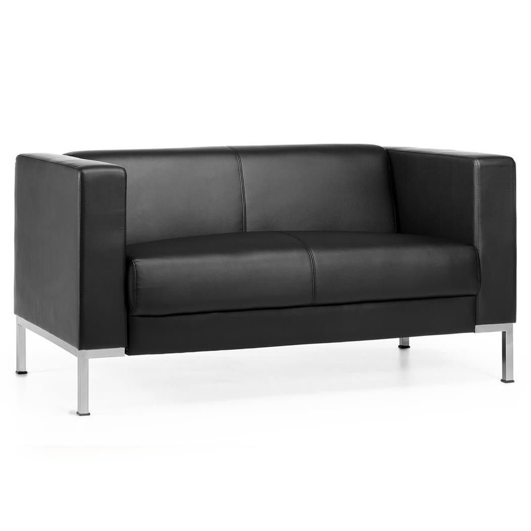 Sofá CARPIO de 2 Lugares, Design Elegante, Grande Conforto, Pele, Cor Preto