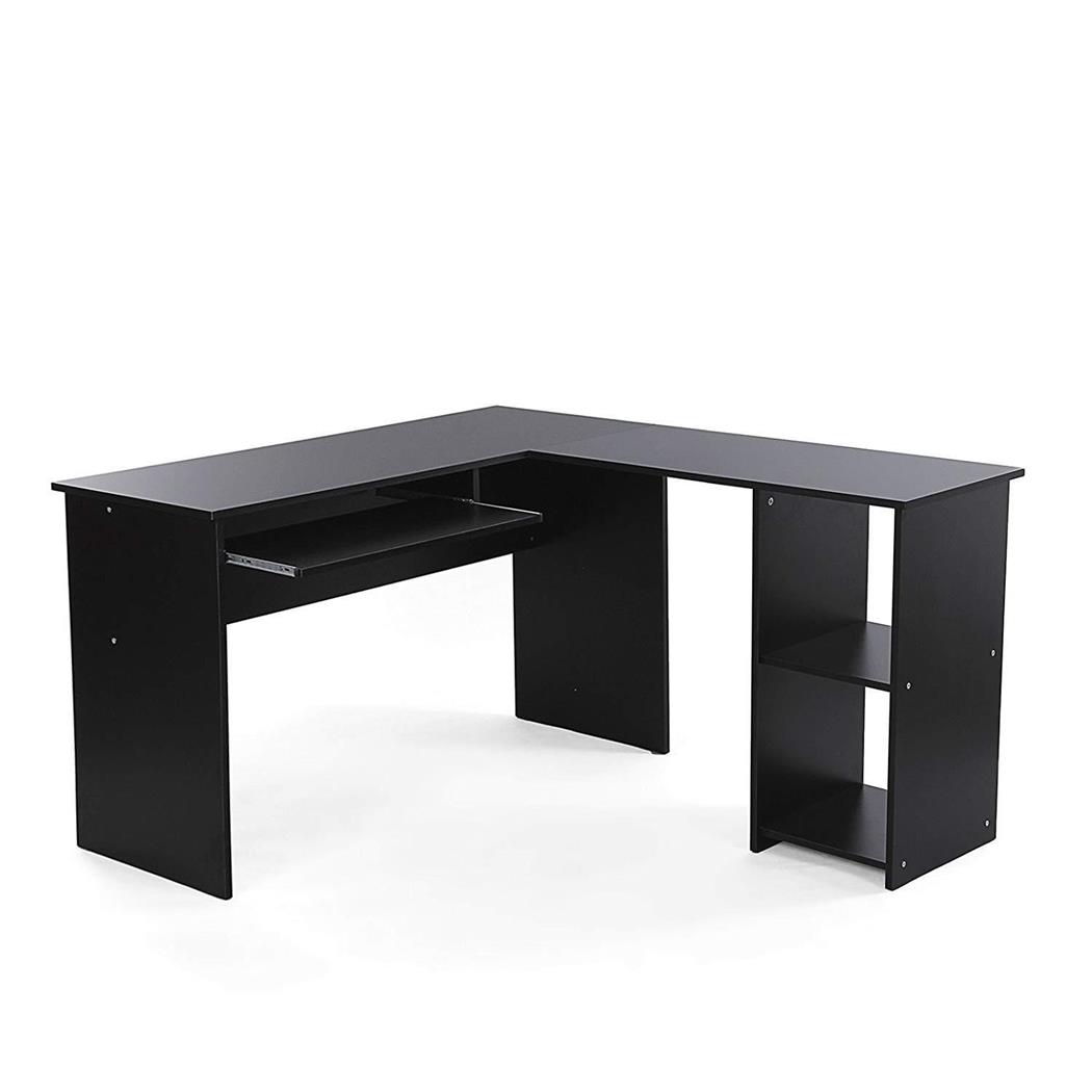 DEMO# Mesa para computador CLOE, 140x120x75 cm, Com Estantes, em Madeira, Cor Preto