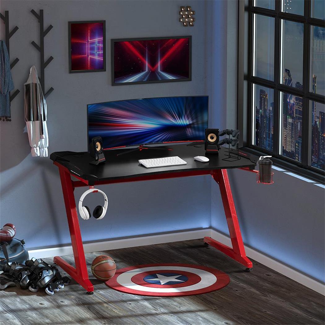 Mesa Gaming ALEXIS, Design Desportivo, 122x66x96cm, Metal e Madeira, Preto e Vermelho