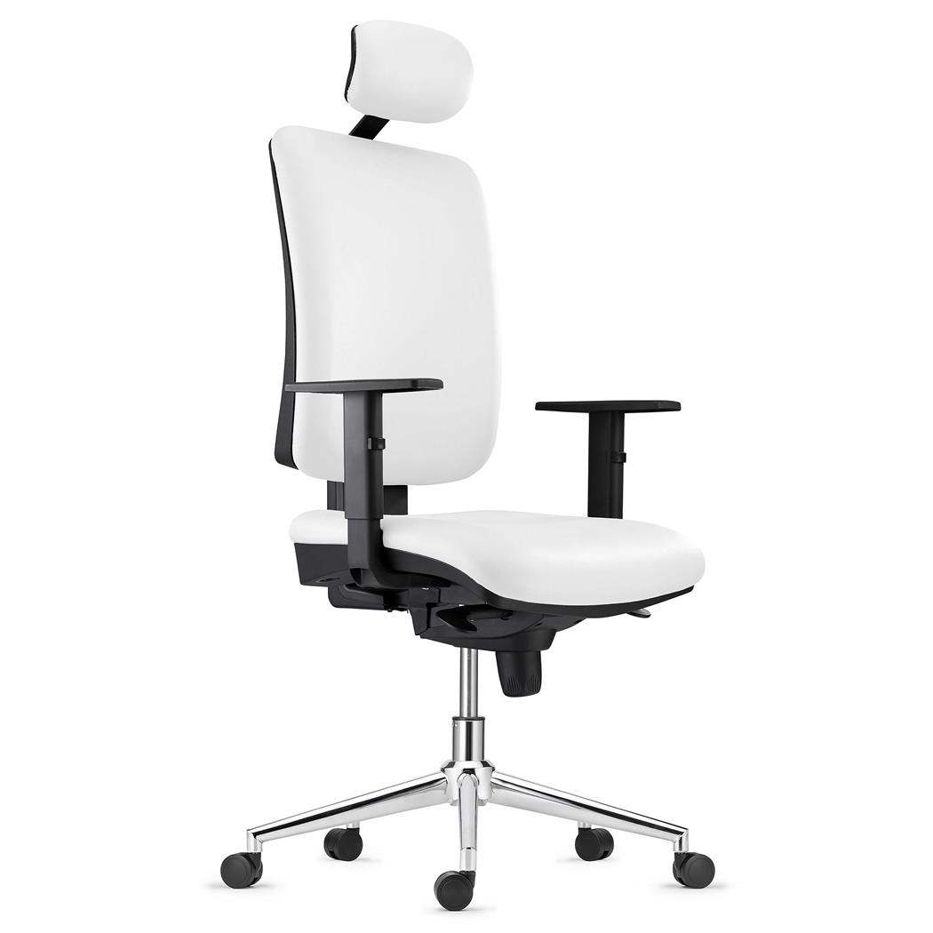 DEMO# Cadeira Ergonómica PIERO, Máxima Comodidade, Base Metálica, Pele Verdadeira, Branco