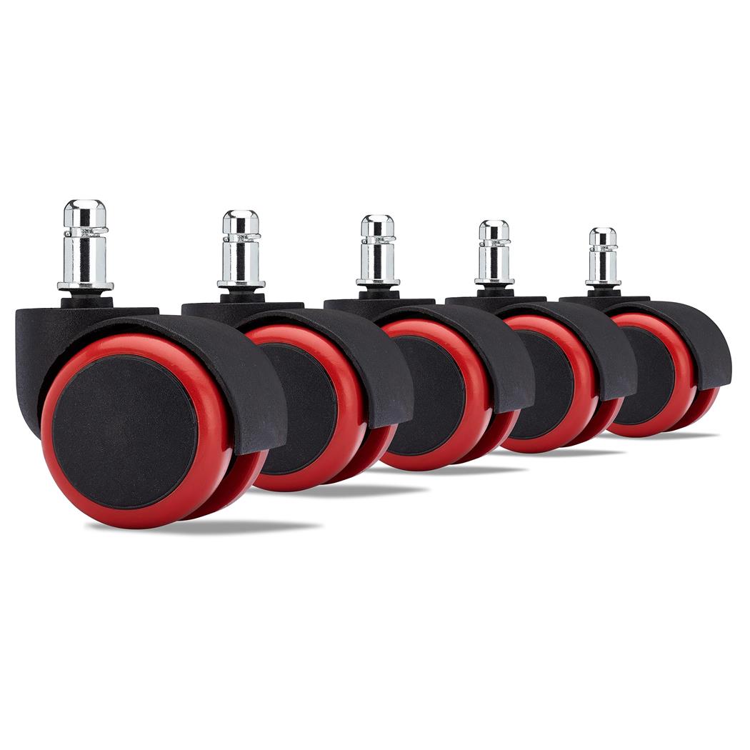 5 x Rodas, 11x50mm, Para Todos Pavimentos, Resistência Até 150kg, Vermelho