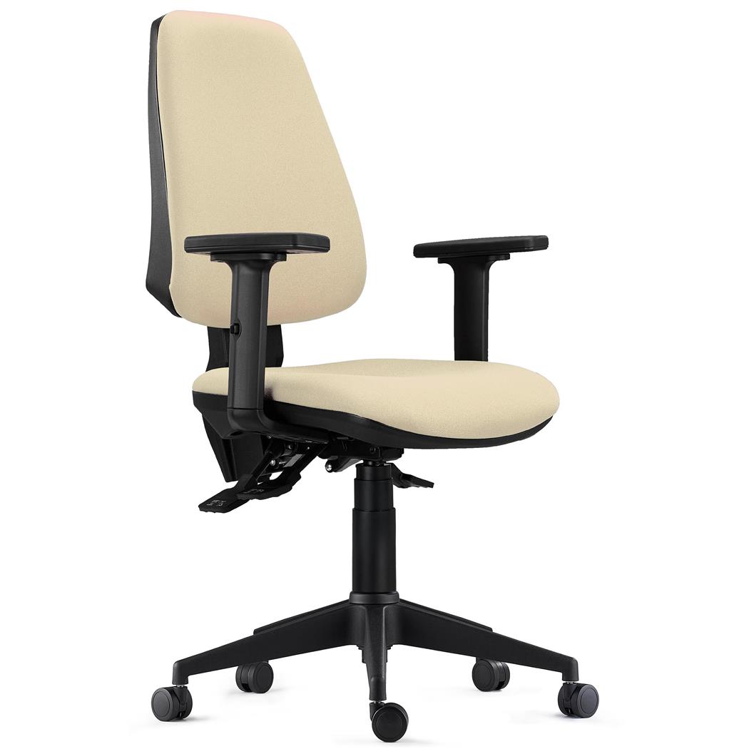 Cadeira Ergonómica INDIANA PRO, Uso Intensivo 8H, Reclinável, Braços 2D, Pano, Creme