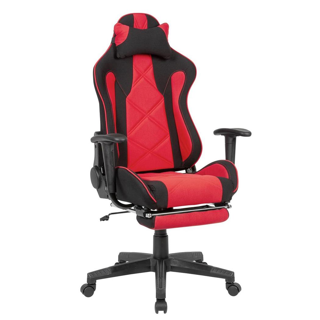 Cadeira Gaming OMERO, Apoia Pés Extensível, Reclinável, Almofada Cervical, Em Vermelho