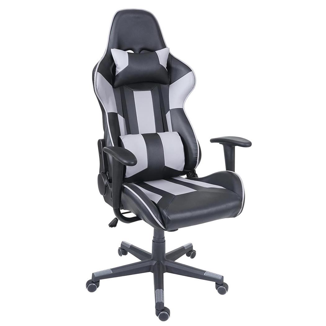 Cadeira Gaming CAMTON, Encosto Reclinável, Almofada Lombar e Cervical, Em Cinza