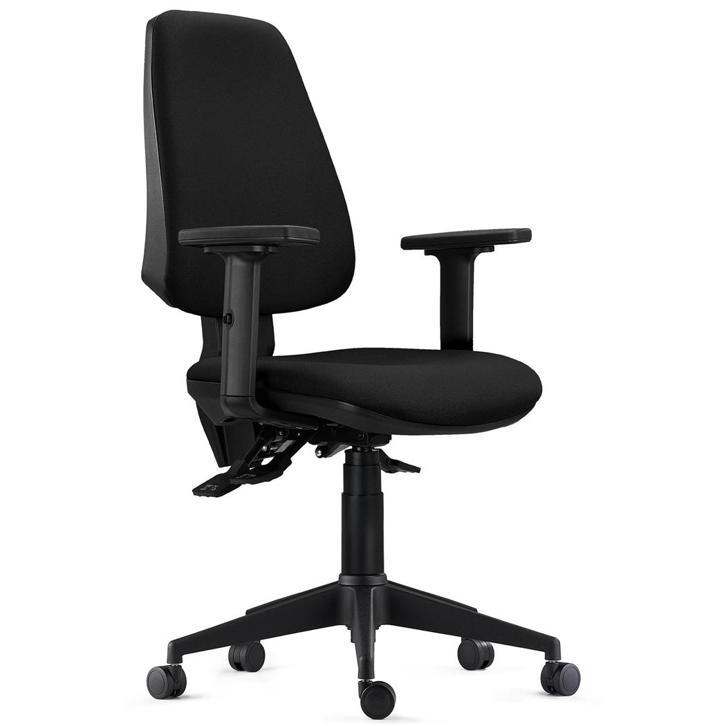 DEMO# Cadeira Ergonómica INDIANA PRO, Uso Intensivo 8H, Reclinável, Braços 2D, Pano, Preto