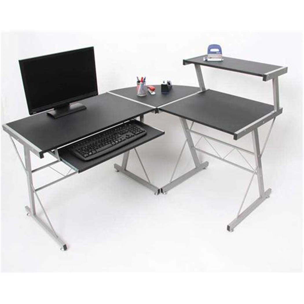 Mesa de Computador EASY LINE, Fabricada em Madeira e Alumínio, Muito Ampla, 140x115x72cm, Cor Preto