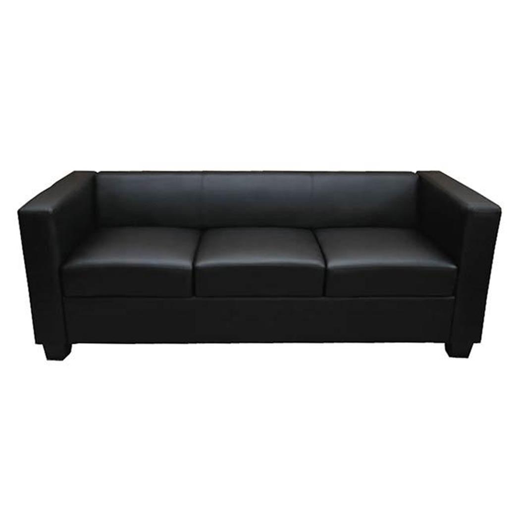 Sofá de 3 lugares BASILIO, Design Elegante, Grande Conforto, em Pele, Cor Preto