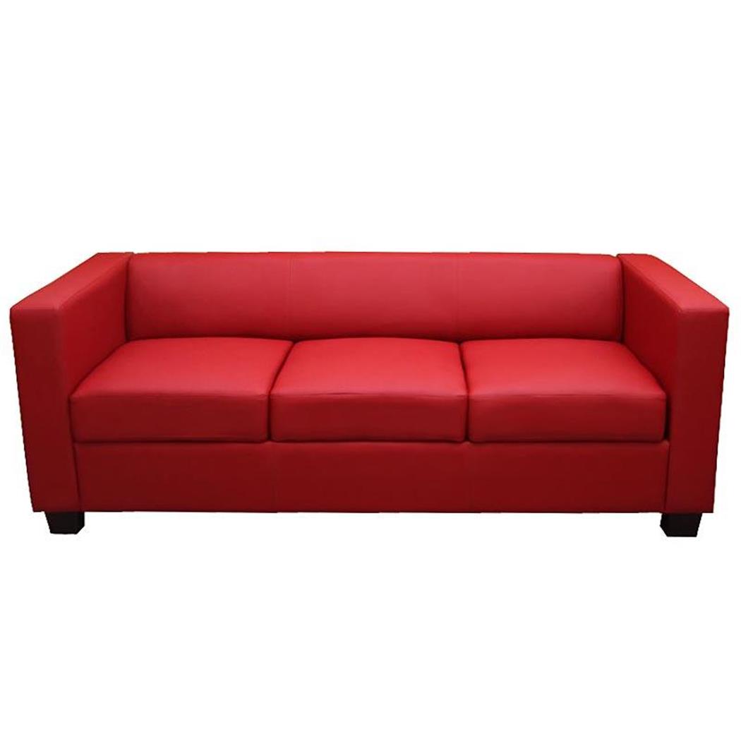 Sofá de 3 lugares BASILIO, Design Elegante, Grande Conforto, em Pele, Cor Vermelho