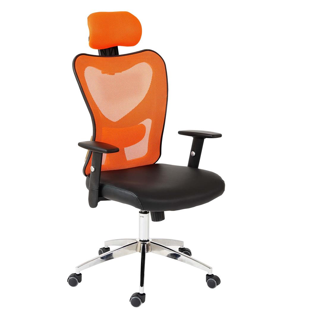 Cadeira Ergonómica ZELIA, Uso 8 Horas, Suporte Lombar Acolchado, Estrutura Metálica, Cor Laranja