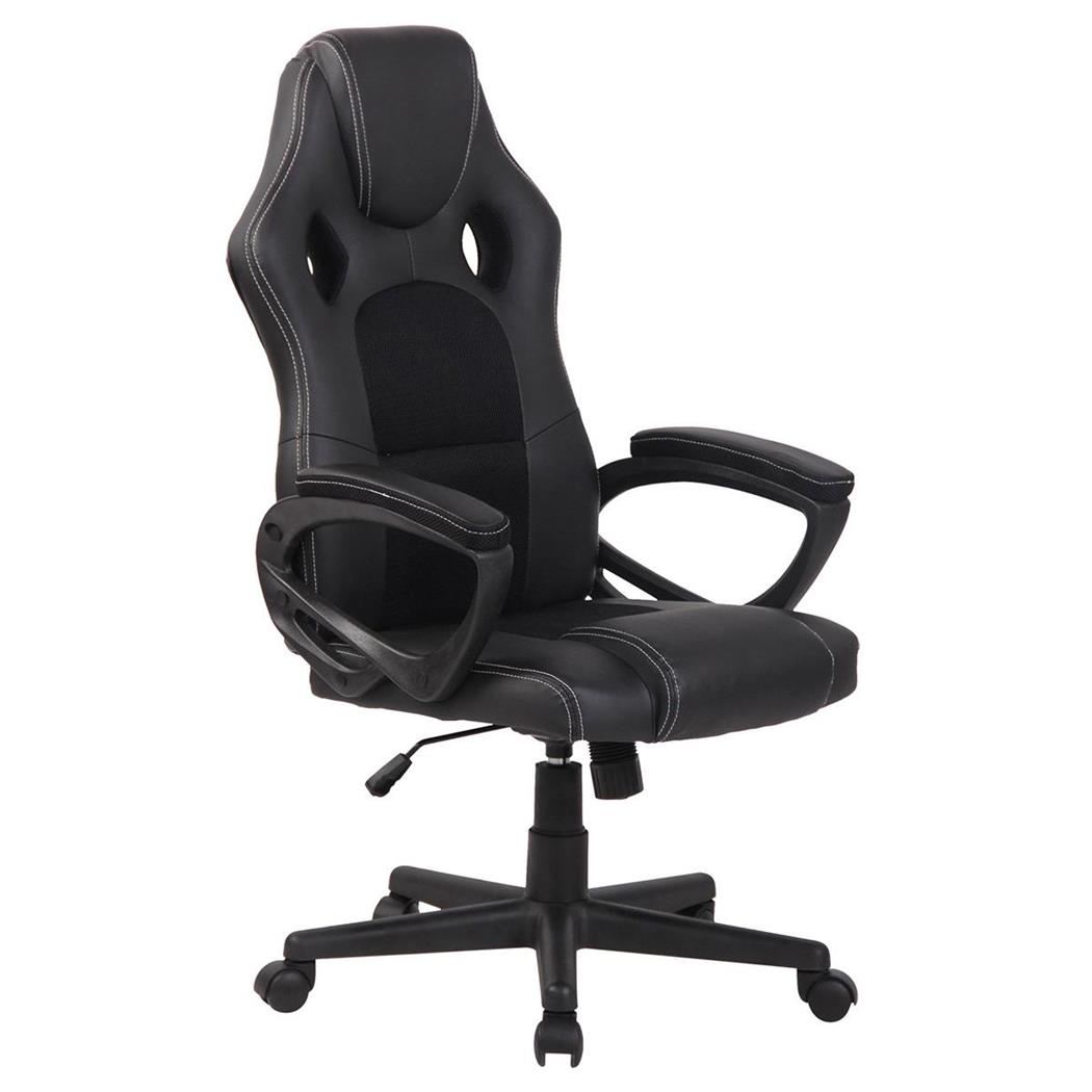 Cadeira Gaming MONTMELO, Design Desportivo, Em Pele e Pano, Cor Preto