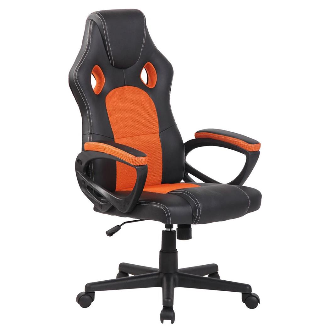 Cadeira Gaming MONTMELO, Design Desportivo, Em Pele e Pano, Cor Preto e Laranja