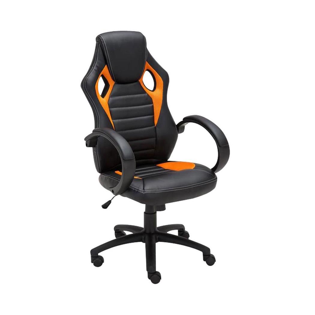 Cadeira Gaming ASCARI, Design Desportivo e Extra Comodidade, Pele e Tecido, Cor Preto e Laranja