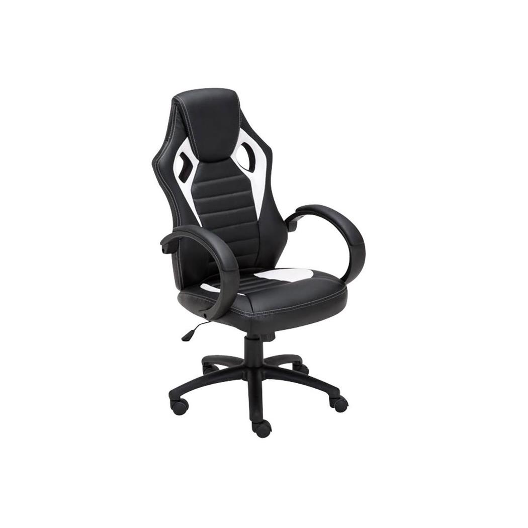 Cadeira Gaming ASCARI, Design Desportivo e Extra Comodidade, Pele e Tecido, Cor Preto e Branco