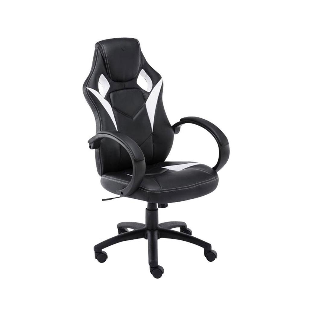 Cadeira Gaming JARAMA, Comodidade, Design Desportivo, Em Pele, Preto e Branco