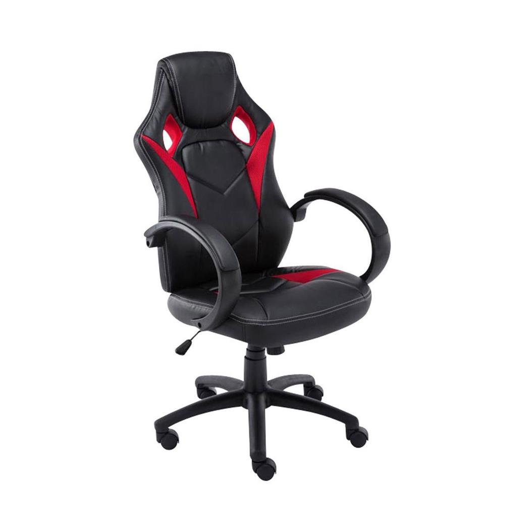 Cadeira Gaming JARAMA, Comodidade, Design Desportivo, Em Pele, Preto e Vermelho