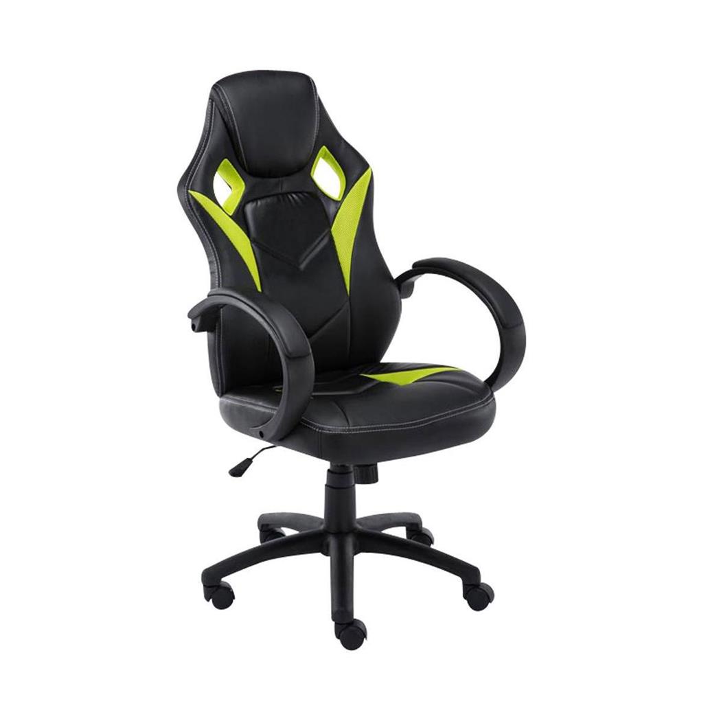 Cadeira Gaming JARAMA, Comodidade, Design Desportivo, Em Pele, Preto e Verde