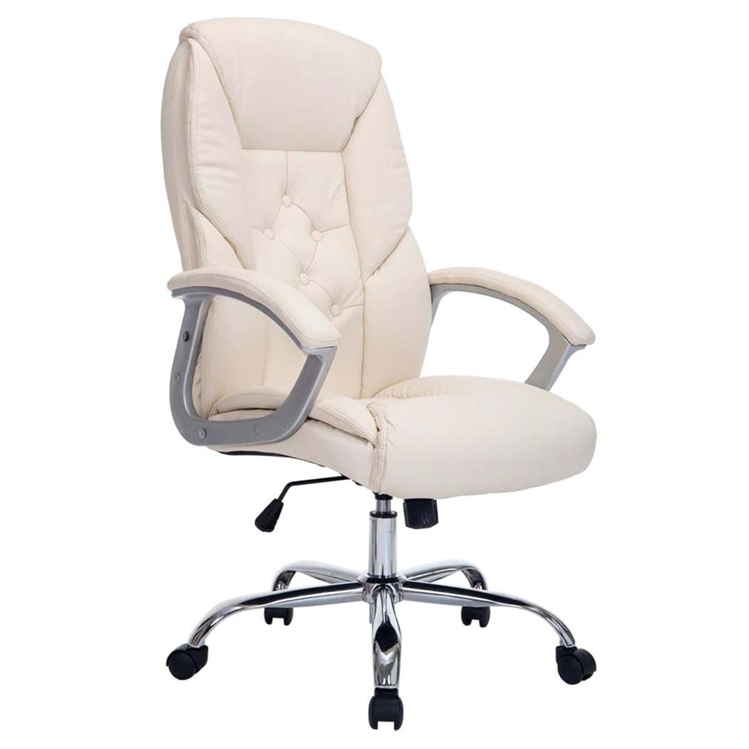 Poltrona de Escritório DIONE PRO, Elegante Design, Bom Acolchoado, Resistente Até 170kg, Em Pele Creme