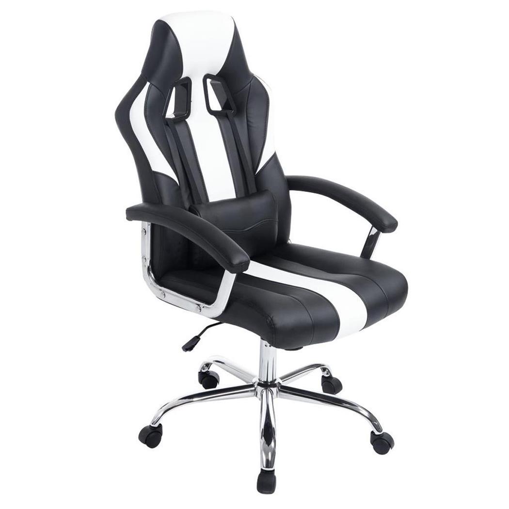 Cadeira Gaming INDOS, Design Desportivo, Conforto, Base Metálica, Em Pele, Preto e Branco.