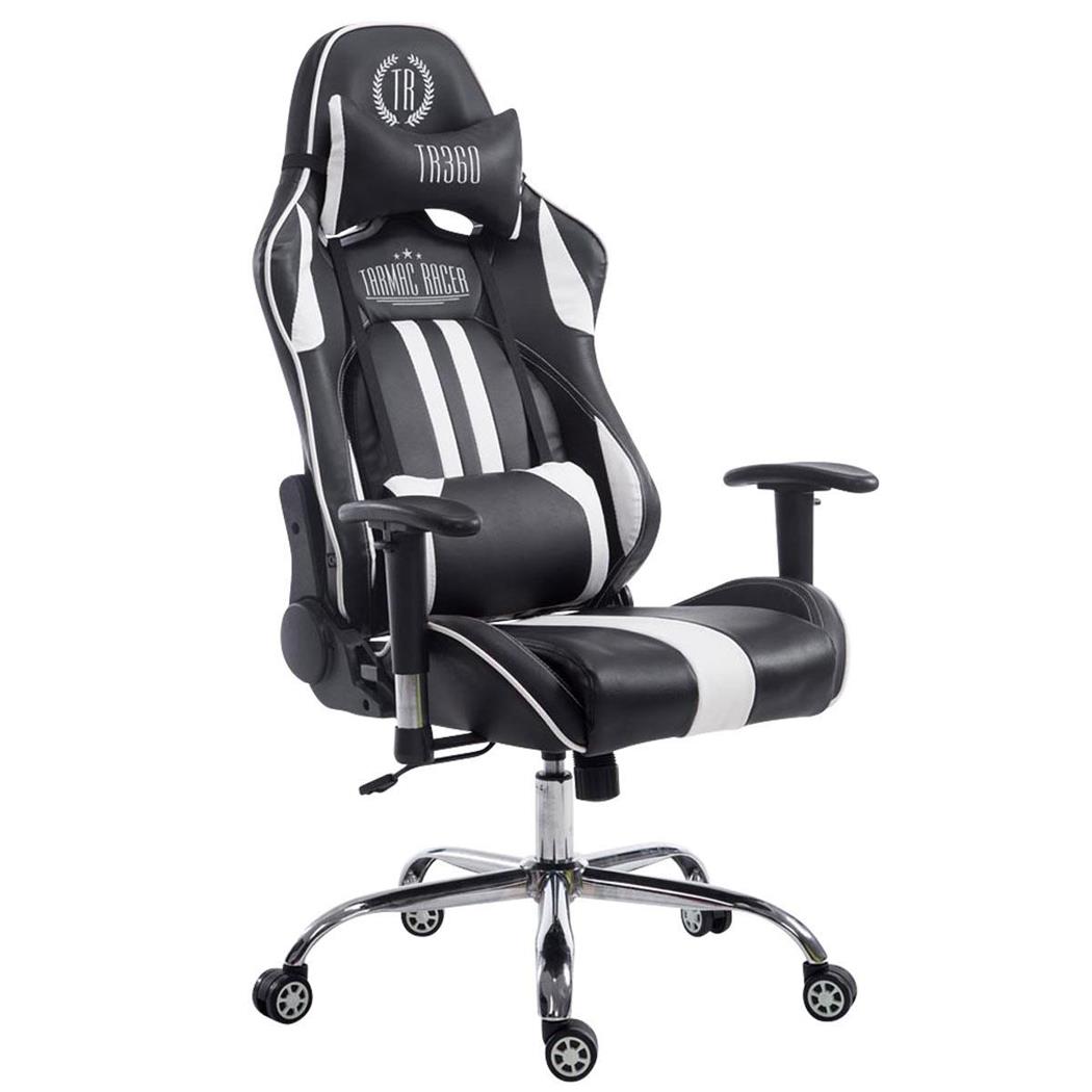 Cadeira de Gaming LOGAN, Encosto Reclinável, Almofadas incluidas, Base Metálica, Em Preto/Branco