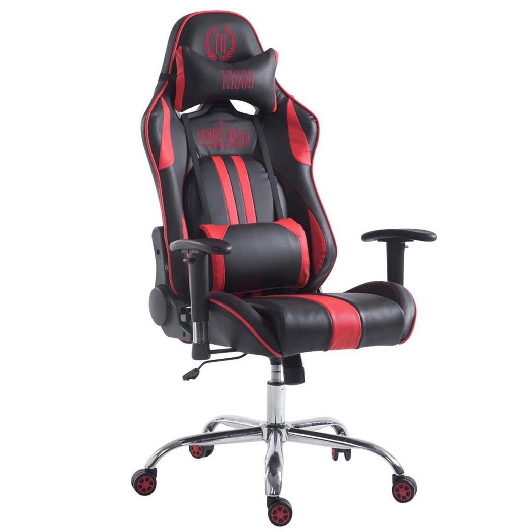 Cadeira de Gaming LOGAN, Encosto Reclinável, Almofadas incluidas, Base Metálica, Em Preto/Vermelho