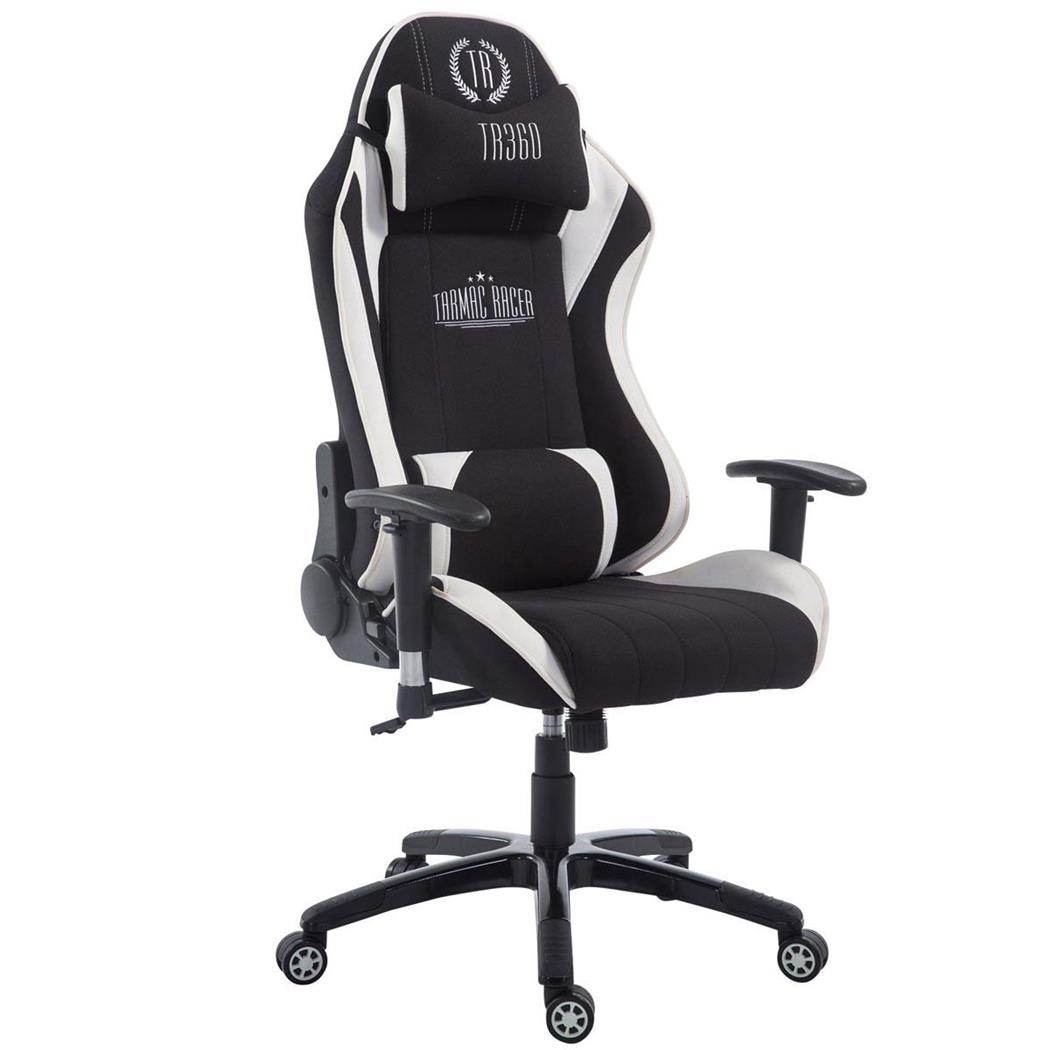 Cadeira gaming TURBO PANO, Com Encosto reclinável, Almofadas Lombar e Cervical, Preto/Branco