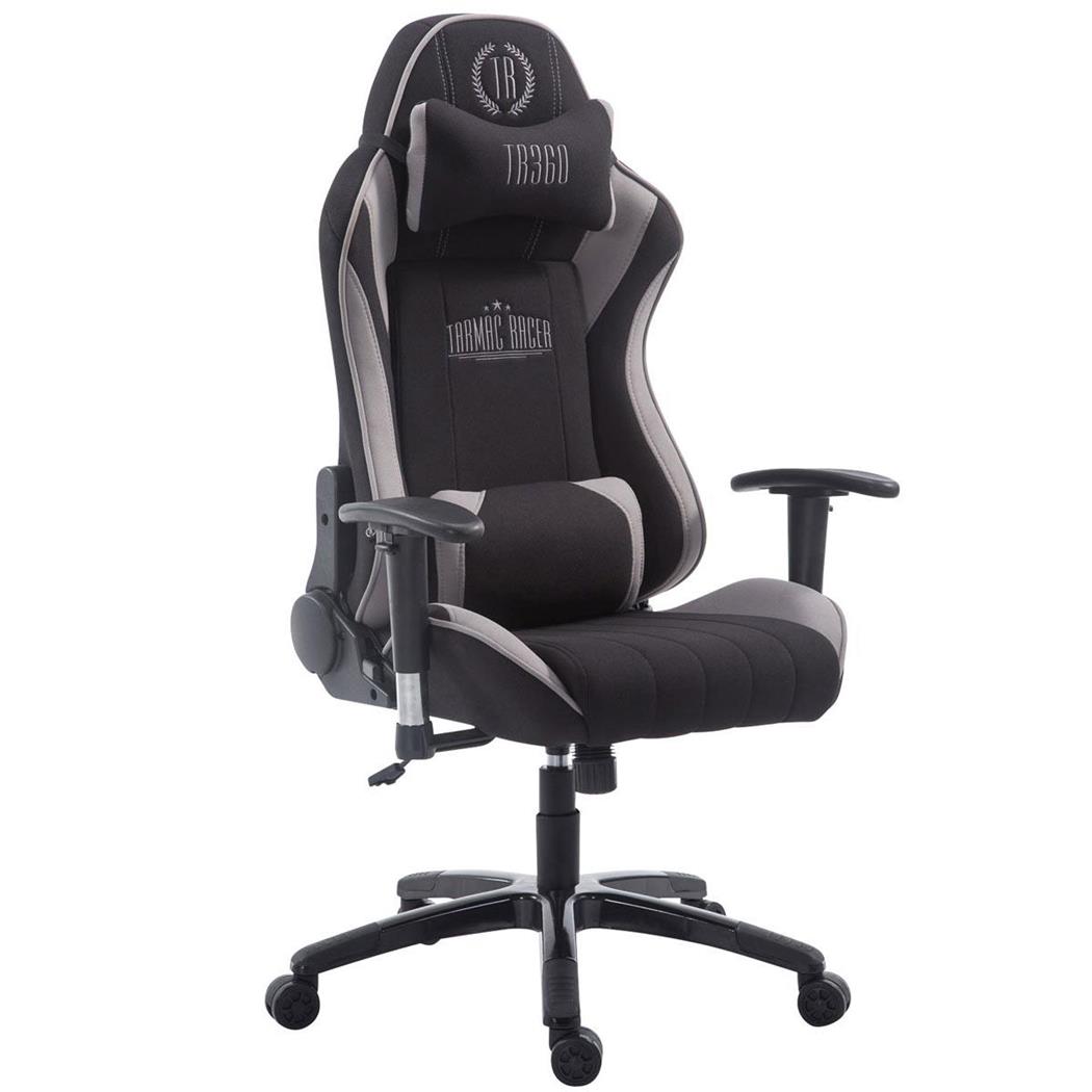 Cadeira gaming TURBO PANO, Com Encosto reclinável, Almofadas Lombar e Cervical, Preto/Cinza