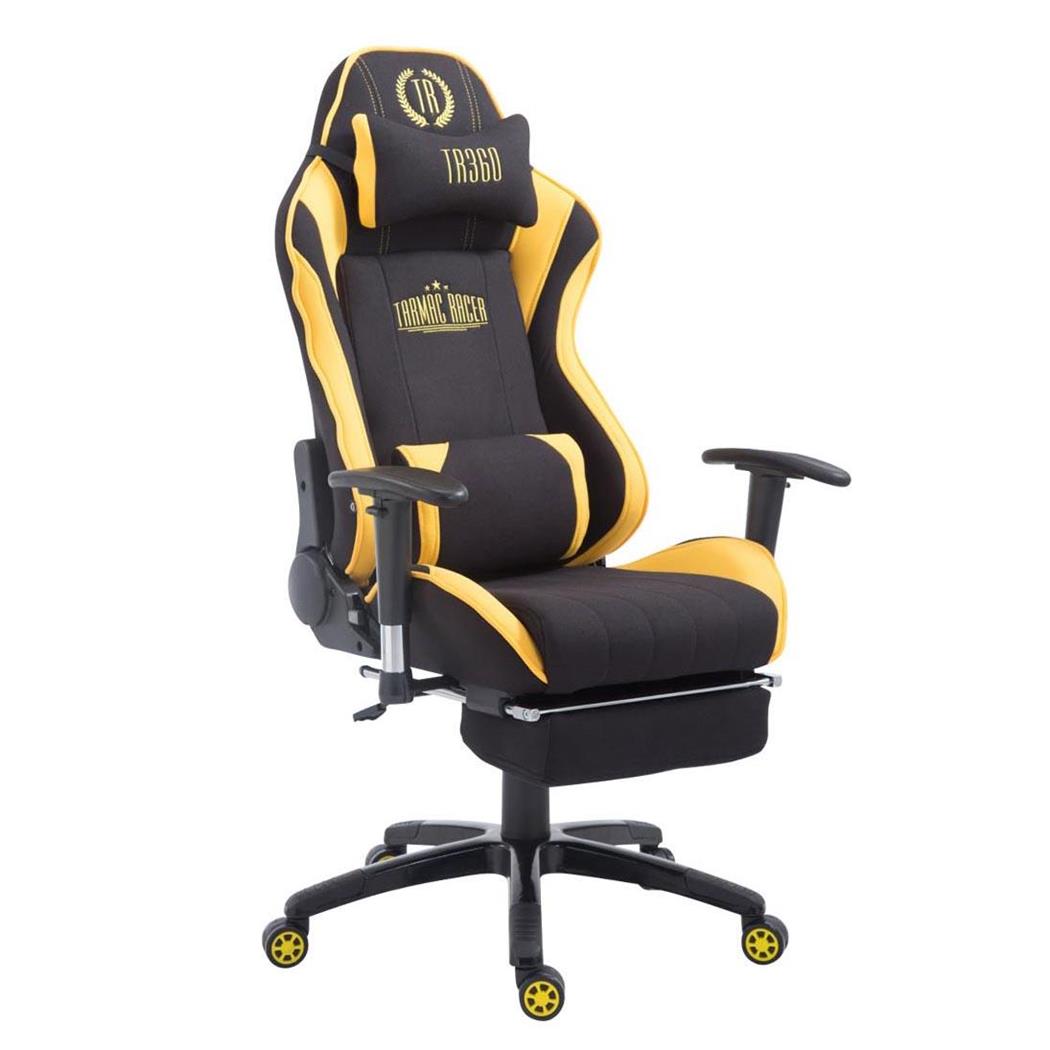 Cadeira Gaming TURBO PANO com Apoio para os pés, Encosto Reclinável, Almofada Lombar e Cervical, Em Preto/Amarelo