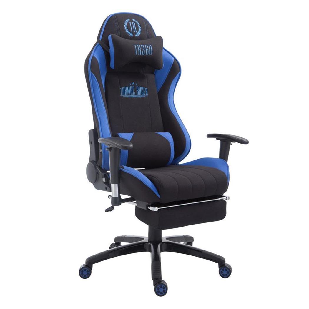 Cadeira Gaming TURBO PANO com Apoio para os pés, Encosto Reclinável, Almofadas Lombar e Cervical, Em Preto/Azul