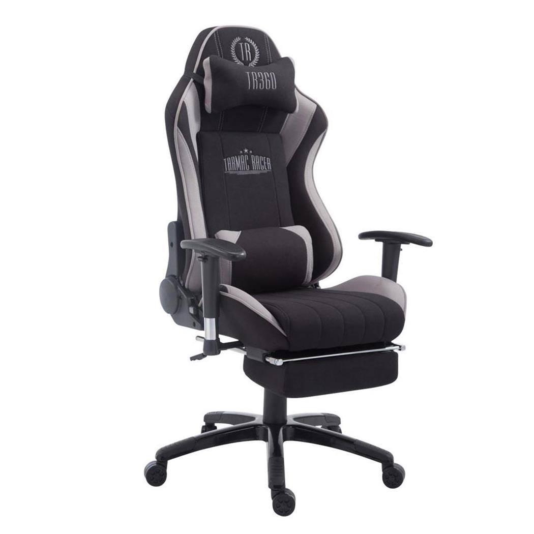 Cadeira Gaming TURBO PANO com Apoio para os pés, Encosto Reclinável, Almofadas Lombar e Cervical, Em Preto/Cinza