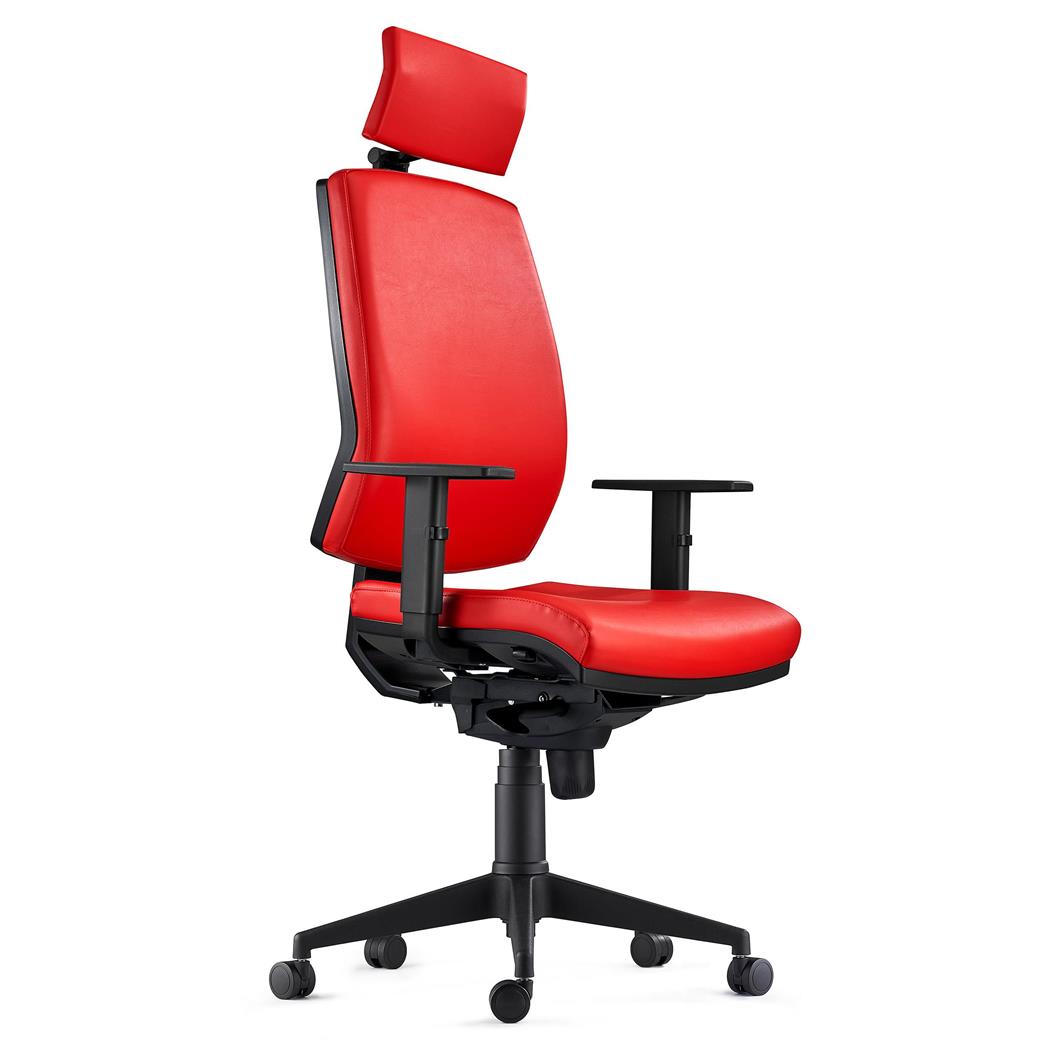 Cadeira Ergonómica OLIVER PELE, Com Apoia Cabeças, Cor Vermelho