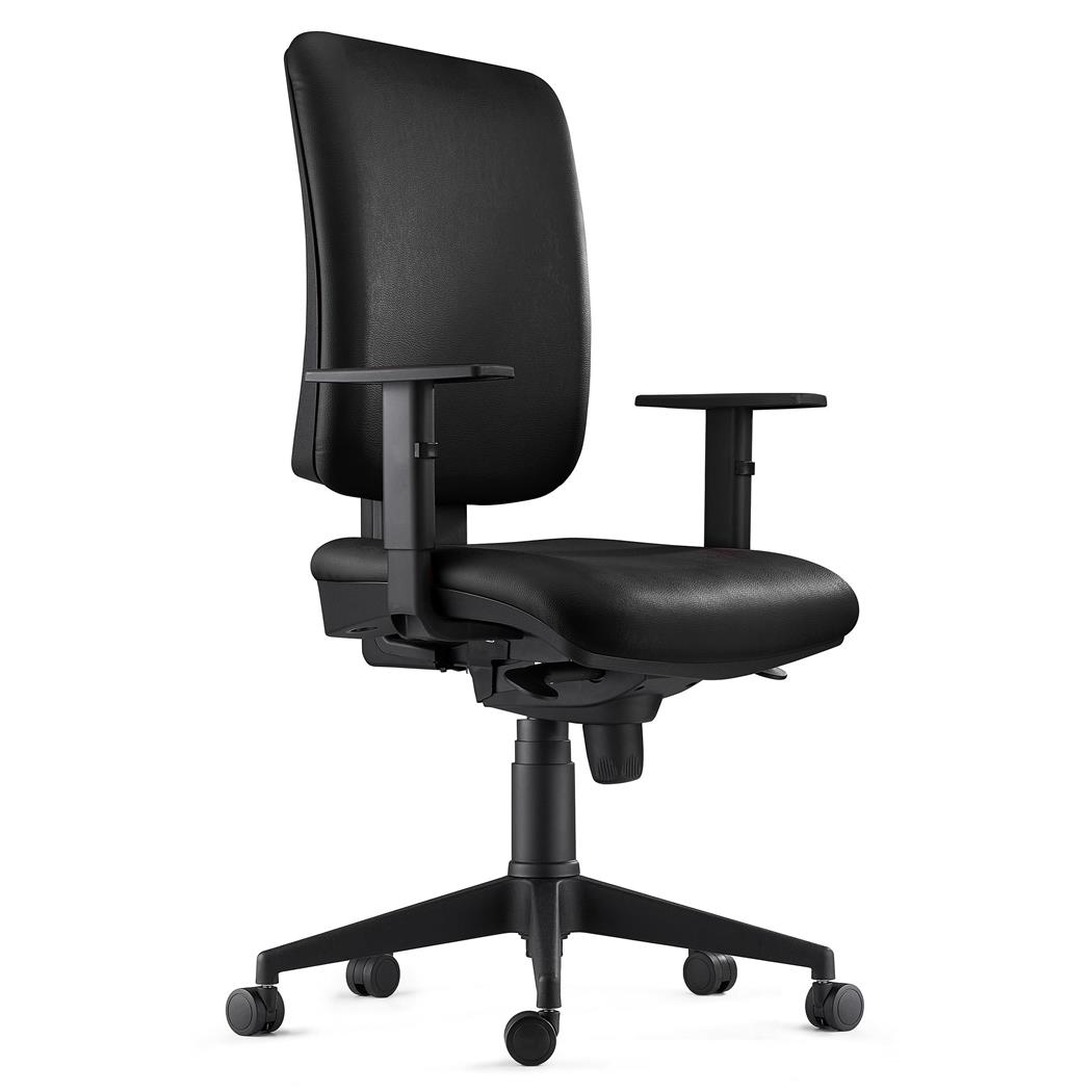 Cadeira Ergonómica PIERO, Braços Ajustáveis, Comodidade, Pele Verdadeira, Preto