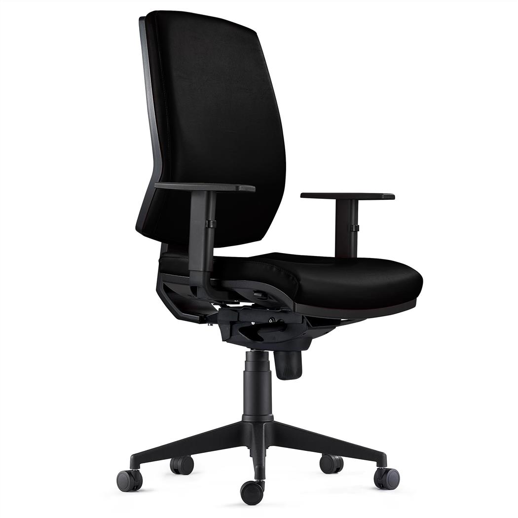 Cadeira Ergonómica OLIVER PELE REAL, Grande Acolchoado, Cor Preto