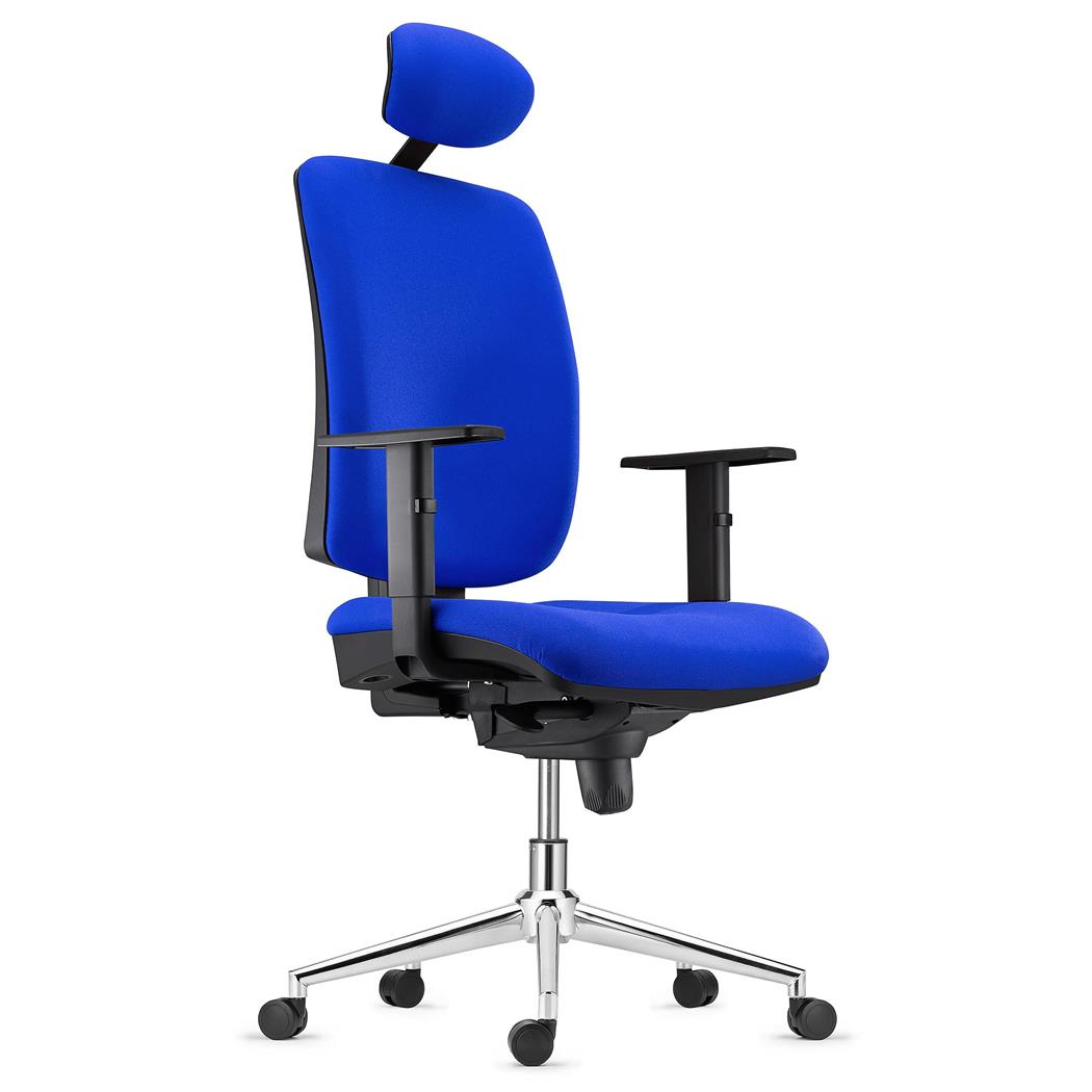 Cadeira Ergonómica PIERO, Apoia Cabeças e Braços Ajustáveis, Base Metálica, Pano, Azul