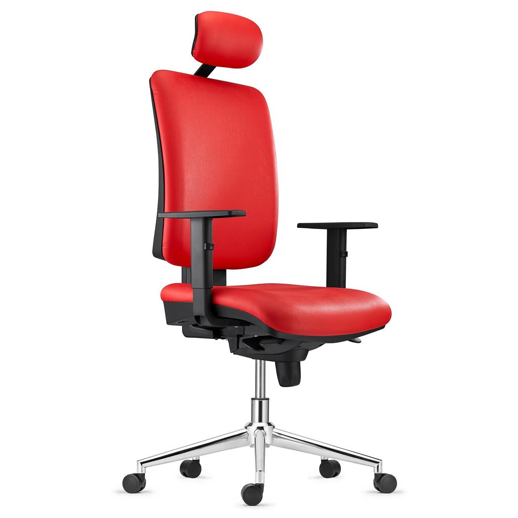 Cadeira Ergonómica PIERO, Máxima Comodidade, Base Metálica, Pele Sintética, Vermelho