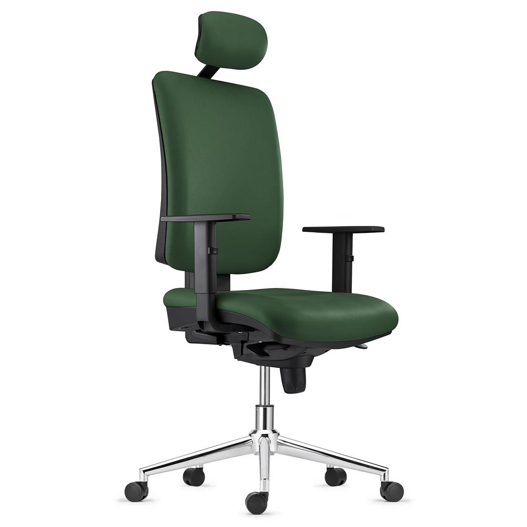 Cadeira Ergonómica PIERO, Máxima Comodidade, Base Metálica, Pele Sintética, Verde