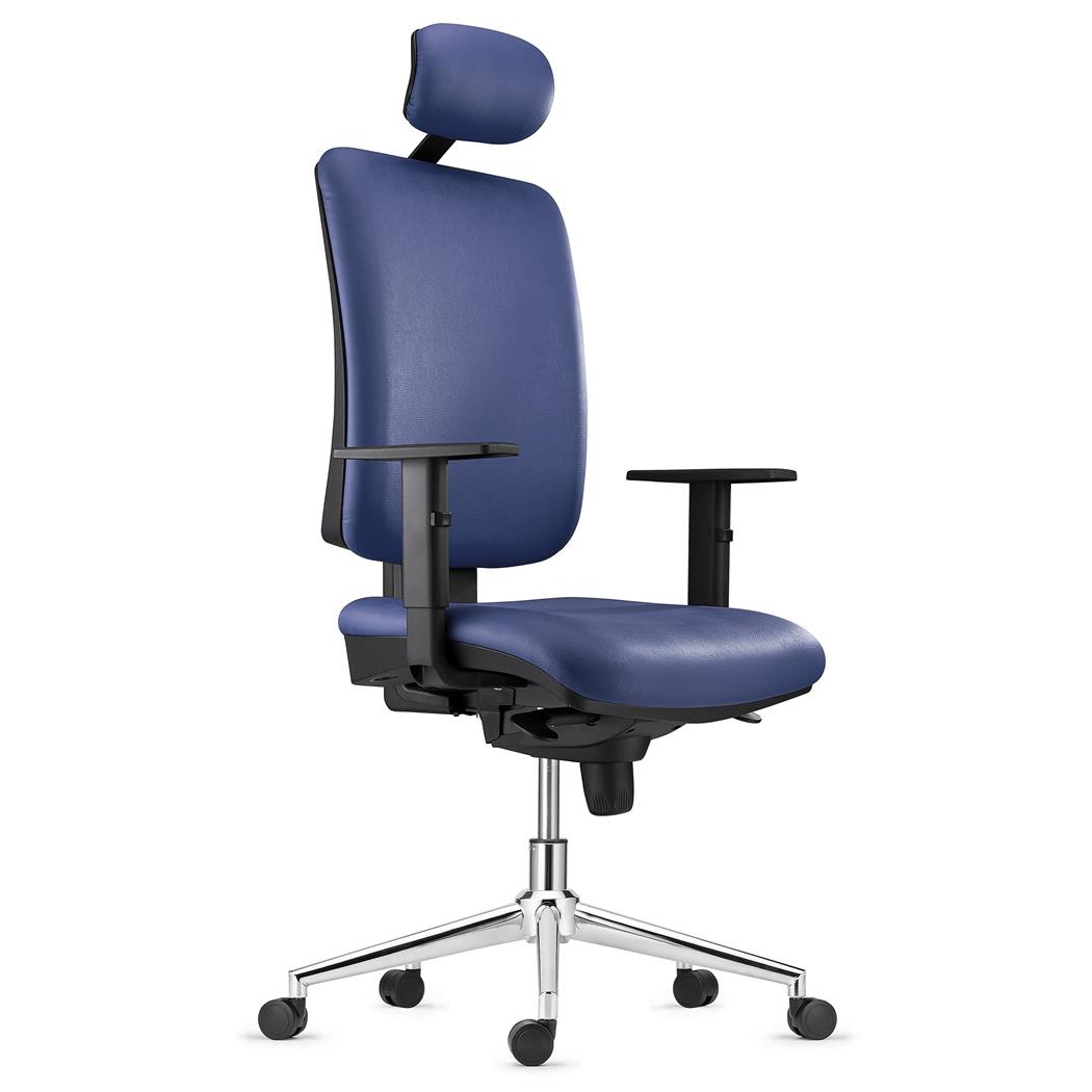 Cadeira Ergonómica PIERO, Máxima Comodidade, Base Metálica, Pele Verdadeira, Azul