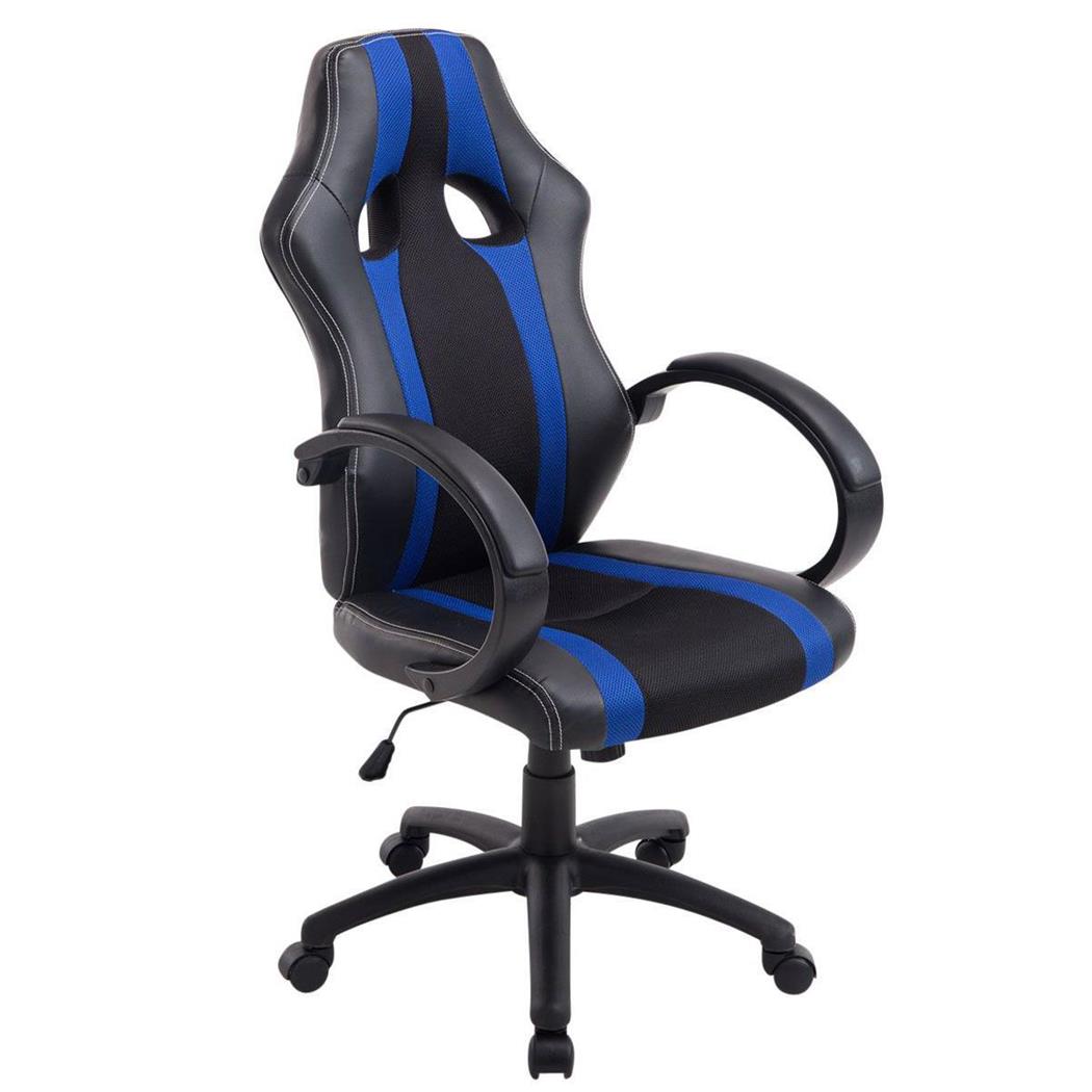 Cadeira Gaming KUBICA, Apto para 8H, Mecanismo de Balanço, Em Pele Preto/Azul