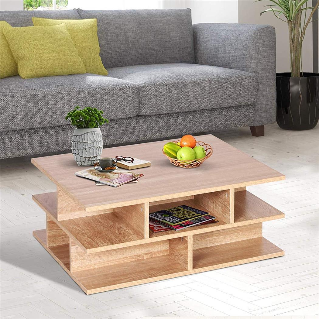 Mesa de Centro TESSA, 70x70x29cm, Equipada Com Prateleiras Em 2 Níveis, Castanho