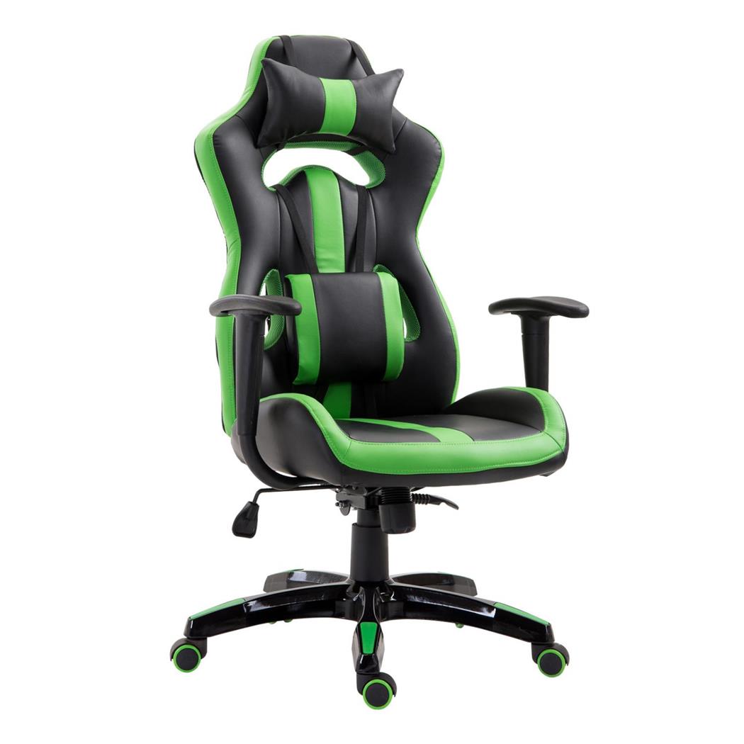 Cadeira Gaming TOMBI, Almofada Lombar e Cervical, Em Pele, Cor Preto e Verde