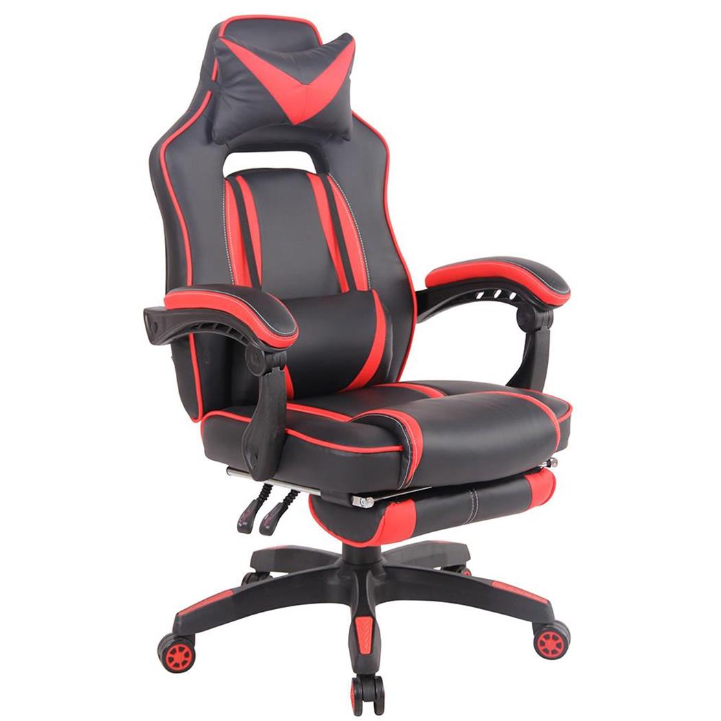 Cadeira Gaming MARQUEZ, Almofada Lombar e Cervical, Em Pele, Cor Preto e Vermelho