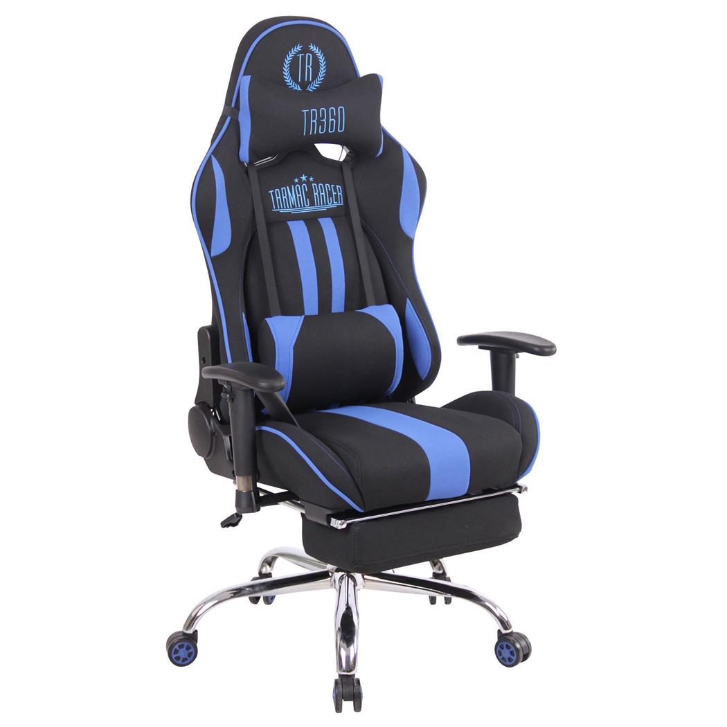 Cadeira Gaming LAUDA PANO, Almofada Lombar e Cervical, Apoia Pés Extensível, Preto / Azul