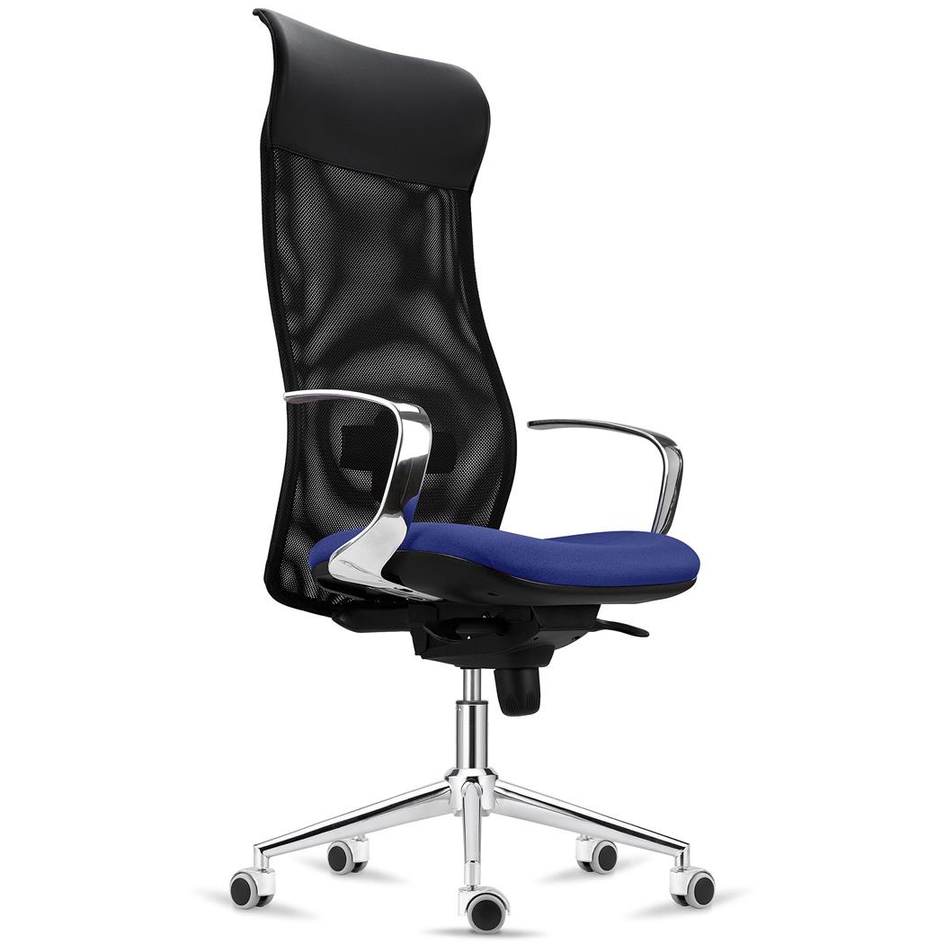 Cadeira Ergonómica YEDA, Design Elegante, Encosto Alto, Uso de 8H, Malha e Pano, Azul Escuro