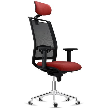 Cadeira Ergonómica NEPTUNO, Apoia Cabeças, Suporte Lombar Ajustável, Base Metálica, Vermelho