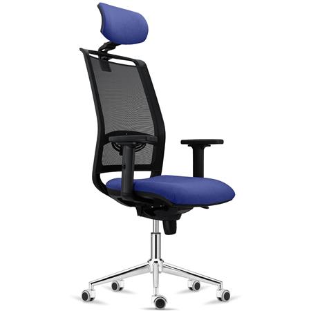 Cadeira Ergonómica NEPTUNO, Apoia Cabeças, Suporte Lombar Ajustável, Base Metálica, Azul Escuro