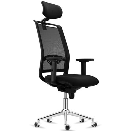 Cadeira Ergonómica NEPTUNO, Apoia Cabeças, Suporte Lombar Ajustável, Base Metálica, Preto