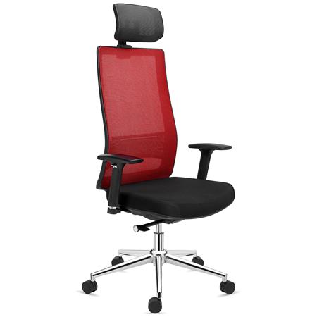 Cadeira Ergonómica SANTOS, Apoia Cabeças, Uso Profissional 8H, Suporte Lombar, Cor Vermelho